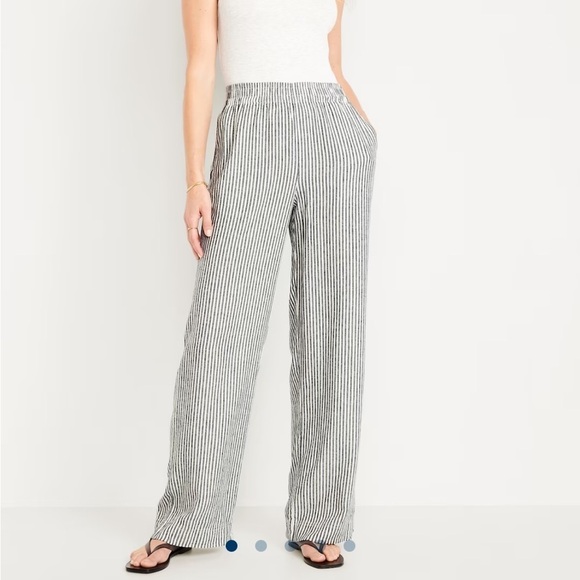 NWT Old Navy High Waised Wide Leg Linen Blend Pants XXL Striped Beachy Pull-On - Picture 3 of 6